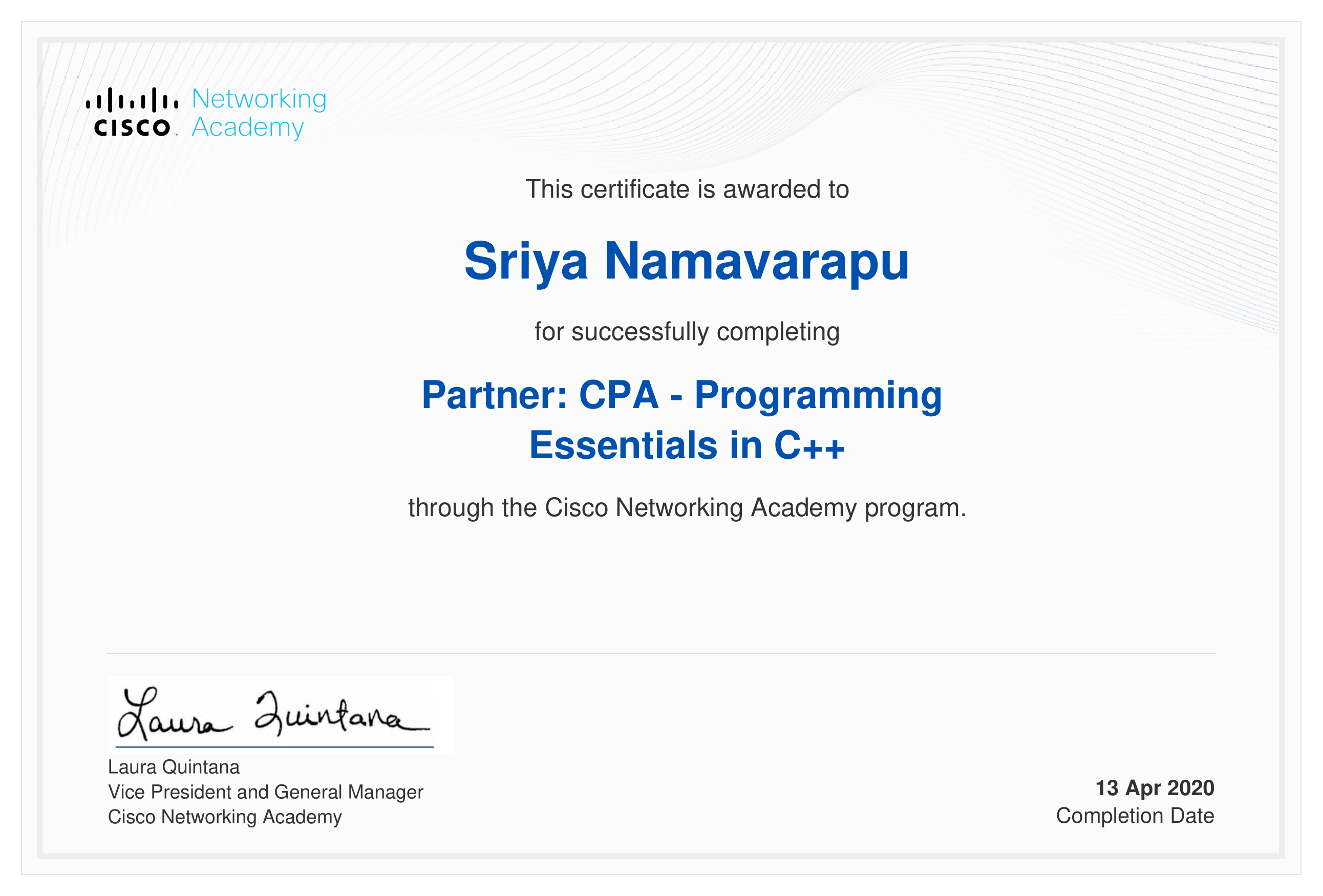 Cisco Programming Essentials in C++